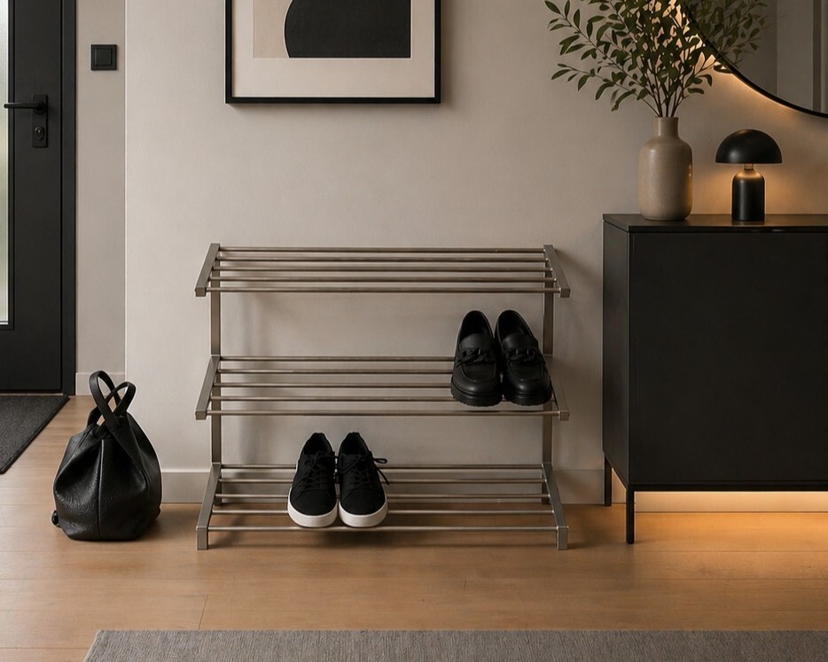 Schuhregale aus Edelstahl gebürstet 60 cm 80 cm design hochwertig