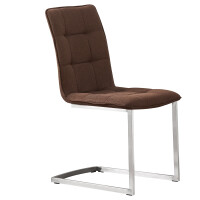 Esszimmerstühle Freischwinger 2er Set Braun mit Steppung in Sitz und Rücken, Edelstahlgestell