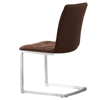 Esszimmerstühle Freischwinger 2er Set Braun mit Steppung in Sitz und Rücken, Edelstahlgestell