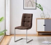 Esszimmerstühle Freischwinger 2er Set Braun mit Steppung in Sitz und Rücken, Edelstahlgestell