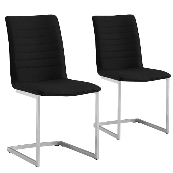 Esszimmerstühle Freischwinger 2er Set schwarz Schwingstühle mit gerader Rückennaht Edelstahlgestell