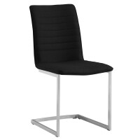 Esszimmerstühle Freischwinger 2er Set schwarz Schwingstühle mit gerader Rückennaht Edelstahlgestell