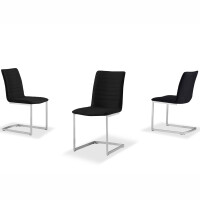 Esszimmerstühle Freischwinger 2er Set schwarz Schwingstühle mit gerader Rückennaht Edelstahlgestell