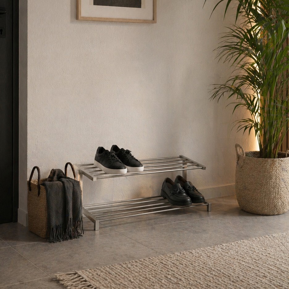 Schuhregal Edelstahl – modern & stabil