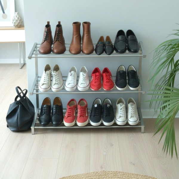 Schuhregale aus Edelstahl – gebürstete Oberfläche, moderne Serie in 60 cm und 80 cm