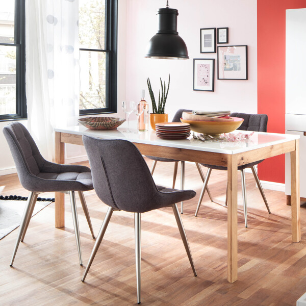 Esstisch PONTICA 160x90 cm Füße Eiche massiv und Glasplatte