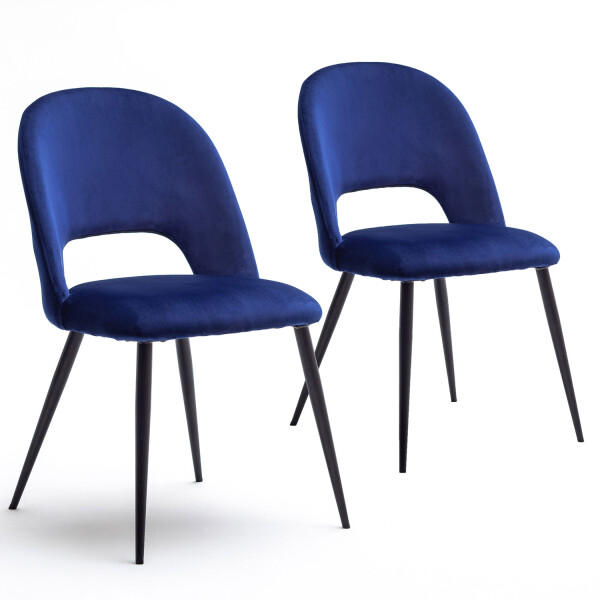 Esszimmerstühle im Retrodesign Polsterstühle 2er Set Metallfüße Samt blau