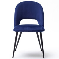 Esszimmerstühle im Retrodesign Polsterstühle 2er Set Metallfüße Samt blau