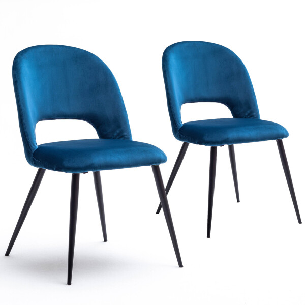 Esszimmerstühle im Retrodesign Polsterstühle 2er Set Metallfüße Samt petrol